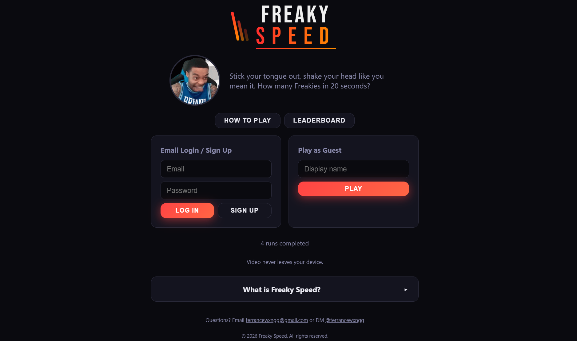 FreakySpeed landing page